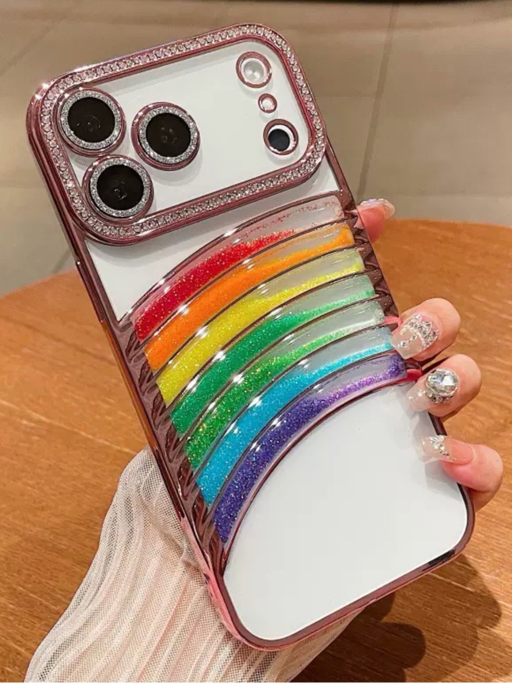 iPhone 17 Pro max iPhone Case,Rainbow Flowing Liquid Quicksand Glitter pink